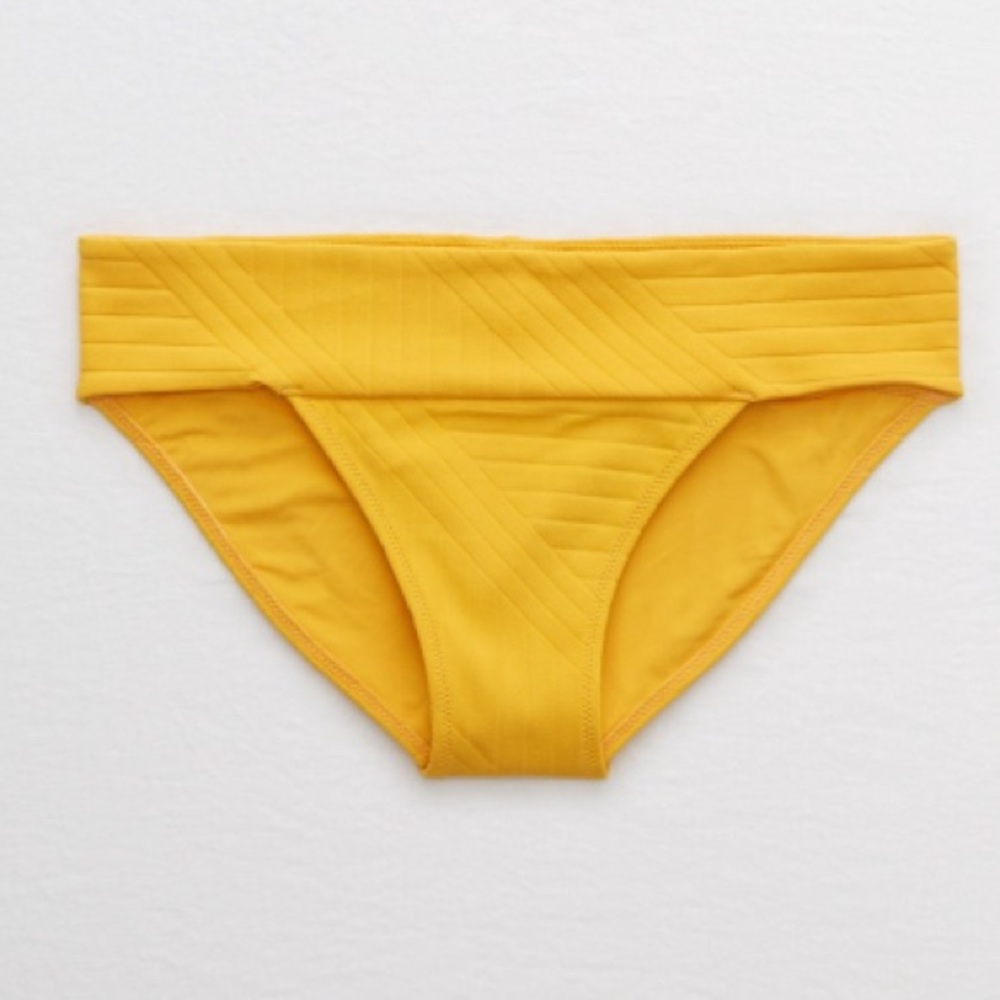 AERIE XO RIBBED BANDED BIKINI BOTTOM – BRIGHT MUSTARD (SIZE L)